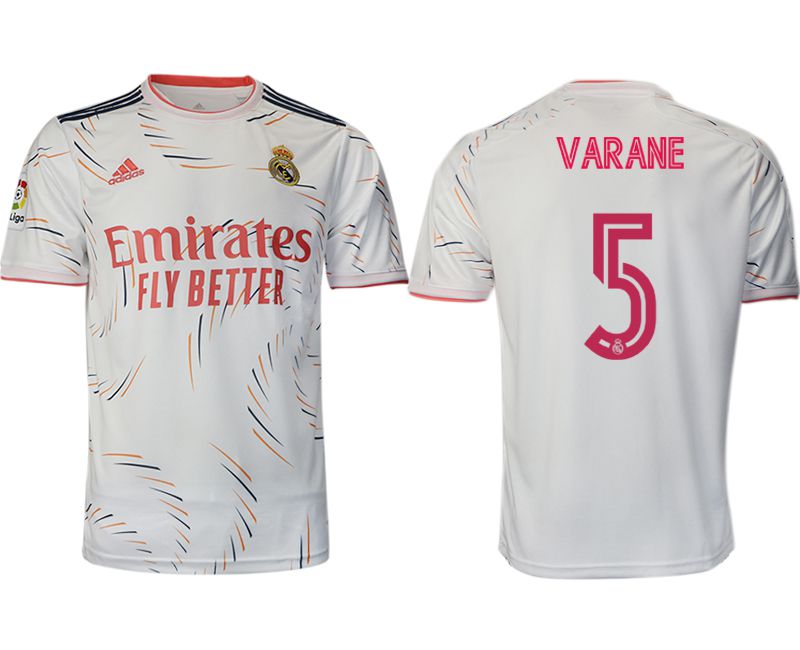 Men 2021-2022 Club Real Madrid home aaa version white #5 Adidas Soccer Jersey->real madrid jersey->Soccer Club Jersey